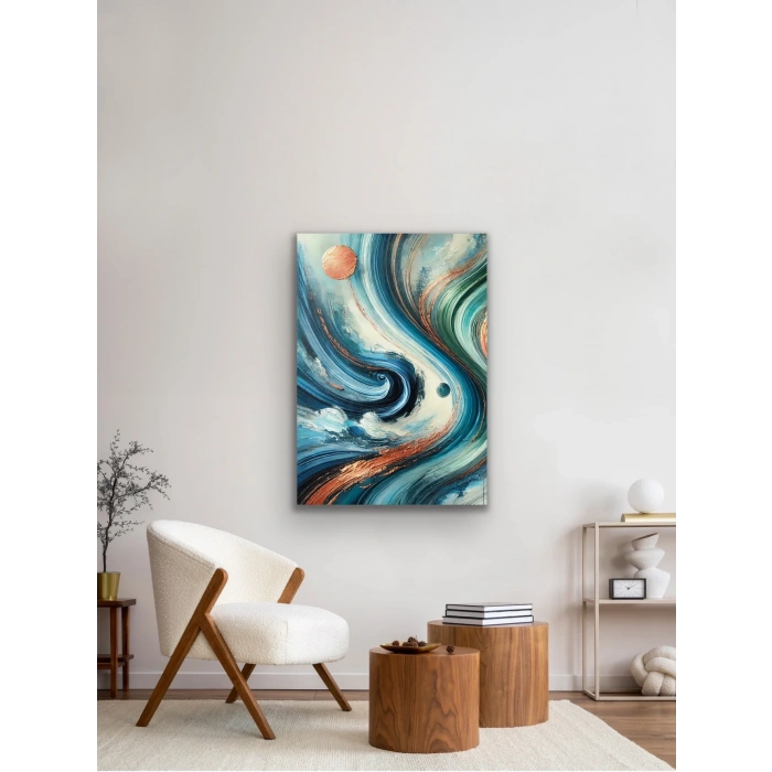 Turuncu Yeşil Mavi Soyut Kanvas Tablo 70x100cm
