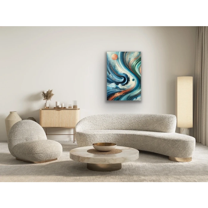 Turuncu Yeşil Mavi Soyut Kanvas Tablo 70x100cm