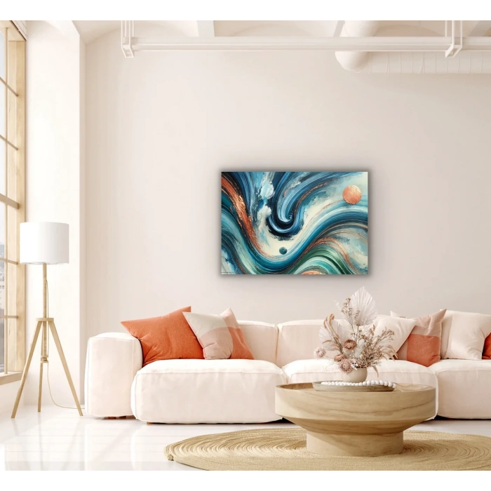Turuncu Yeşil Mavi Soyut Kanvas Tablo 70x100cm