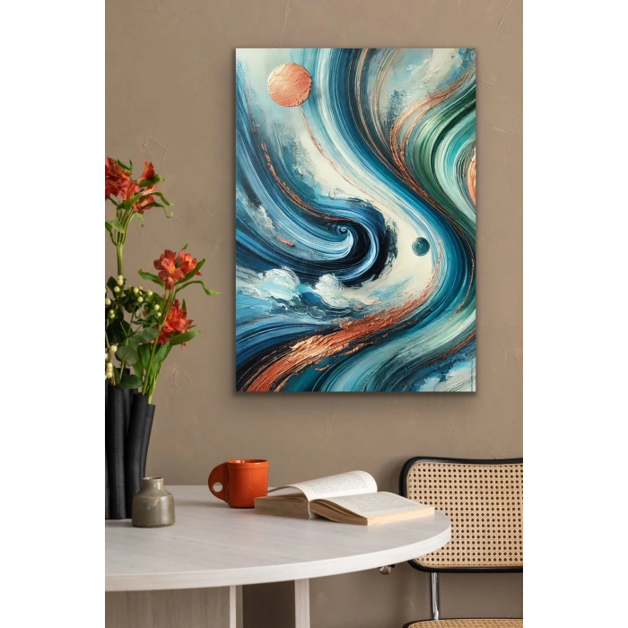 Turuncu Yeşil Mavi Soyut Kanvas Tablo 70x100cm