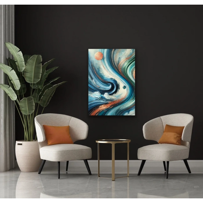 Turuncu Yeşil Mavi Soyut Kanvas Tablo 70x100cm