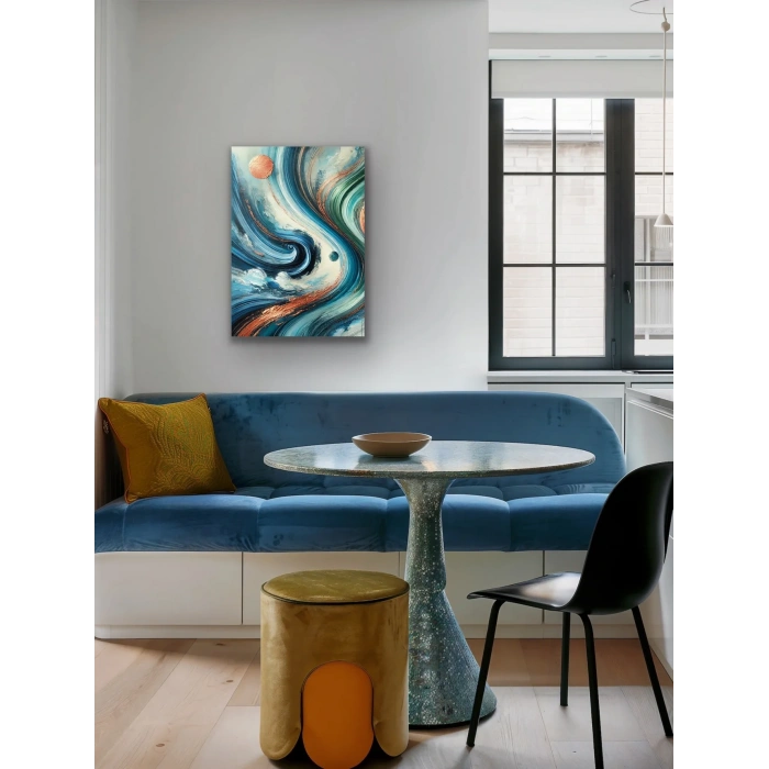 Turuncu Yeşil Mavi Soyut Kanvas Tablo 70x100cm