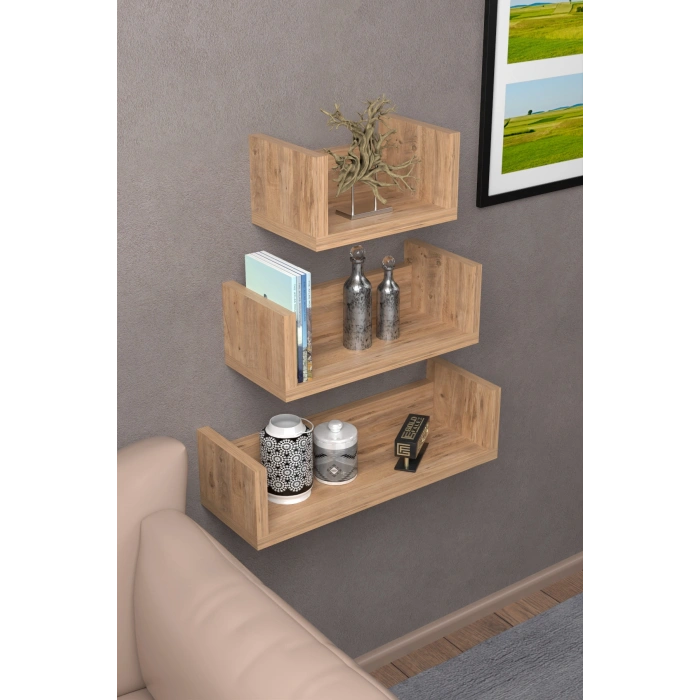 U Duvar Rafı Ceviz 43 cm