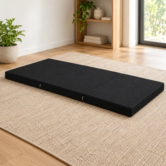 Üç Parçalı Katlanır Minder · 60 × 180 × 7 cm | Siyah | İç mekân