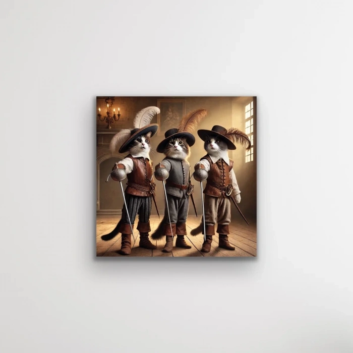 Üç Silahşör Kedi Kanvas Tablo 90x90cm