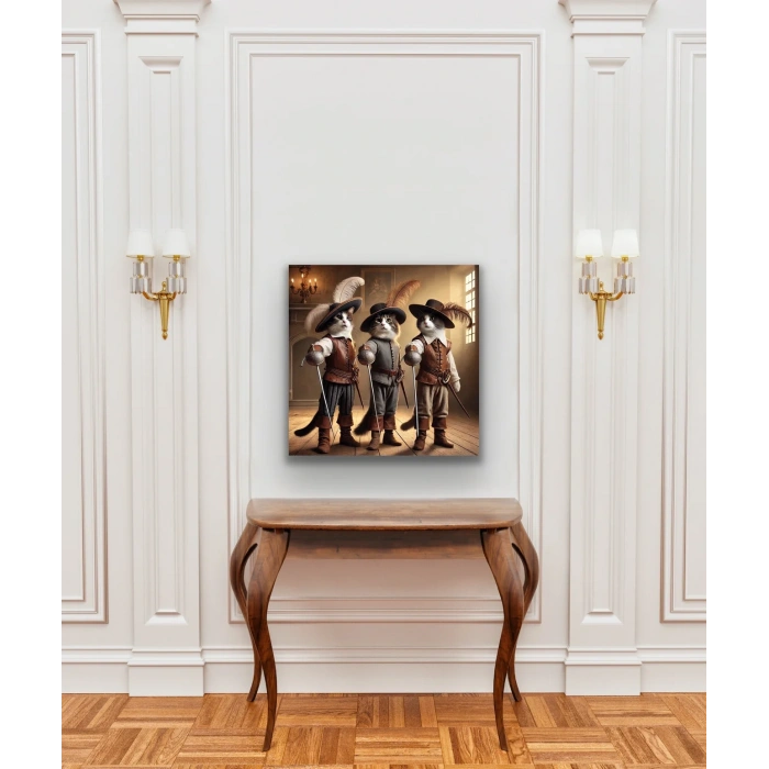 Üç Silahşör Kedi Kanvas Tablo 90x90cm