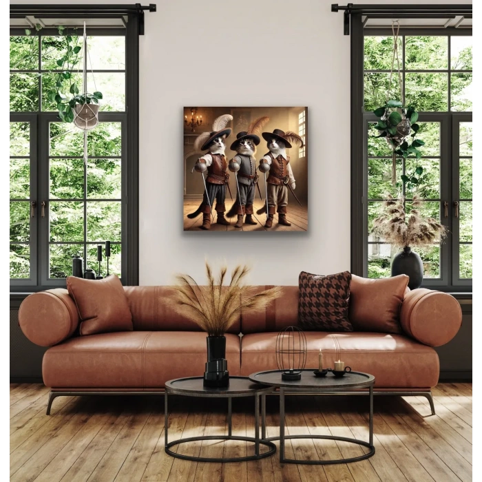 Üç Silahşör Kedi Kanvas Tablo 90x90cm