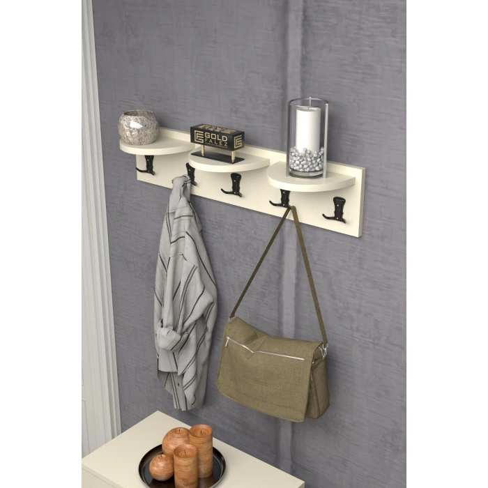 Üst Raflı Duvar Askılığı Bej 80 cm