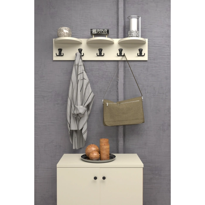 Üst Raflı Duvar Askılığı Bej 80 cm