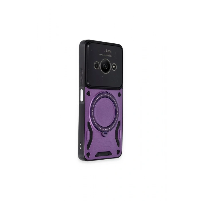 Xiaomi Poco C61 Uyumlu Kılıf Joy Lens Standlı Kapak - Mor