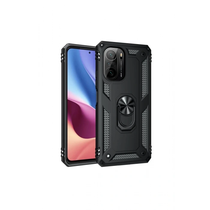 Xiaomi Poco F3 Uyumlu Kılıf Sofya Yüzüklü Silikon Kapak - Siyah