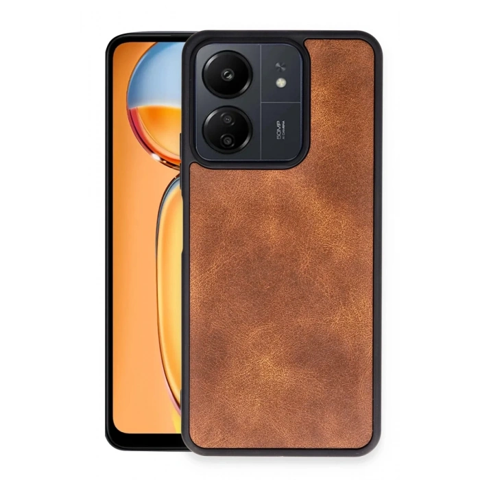 Xiaomi Redmi 13C Uyumlu Kılıf Aras Deri Kapak - Taba