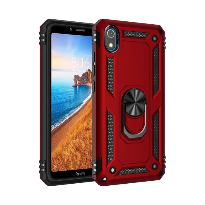 Xiaomi Redmi 7A Uyumlu Kılıf Sofya Yüzüklü Silikon Kapak - Kırmızı