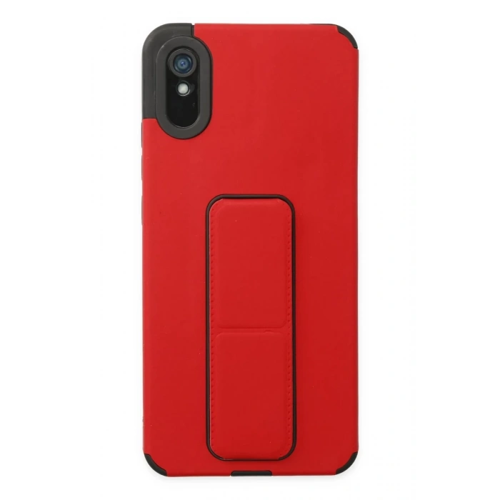 Xiaomi Redmi 9A Uyumlu Kılıf Mega Standlı Silikon - Kırmızı