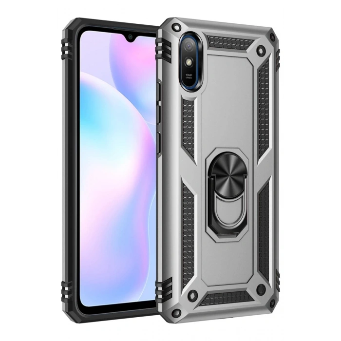 Xiaomi Redmi 9A Uyumlu Kılıf Sofya Yüzüklü Silikon Kapak - Gümüş