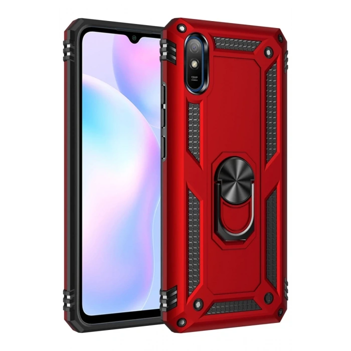 Xiaomi Redmi 9A Uyumlu Kılıf Sofya Yüzüklü Silikon Kapak - Kırmızı