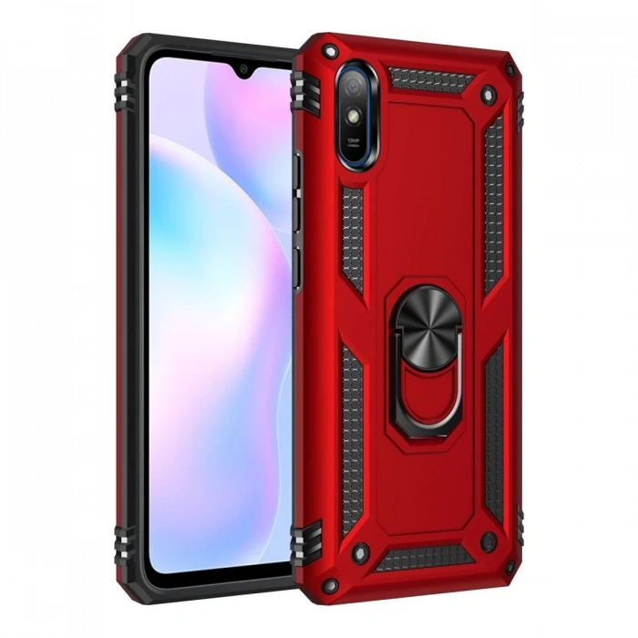 Xiaomi Redmi 9A Uyumlu Kılıf Sofya Yüzüklü Silikon Kapak - Kırmızı