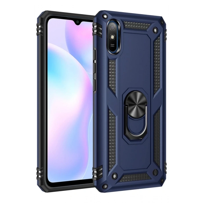 Xiaomi Redmi 9A Uyumlu Kılıf Sofya Yüzüklü Silikon Kapak - Lacivert