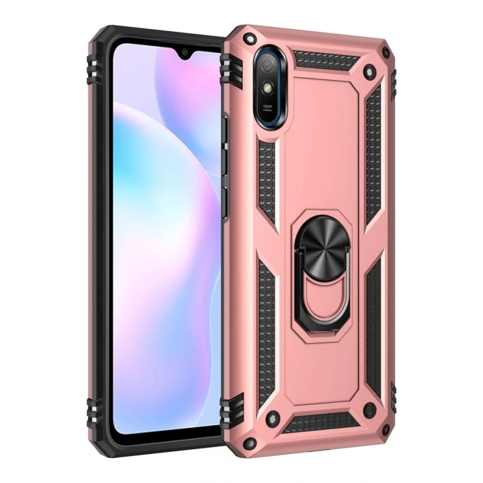 Xiaomi Redmi 9A Uyumlu Kılıf Sofya Yüzüklü Silikon Kapak - Rose
