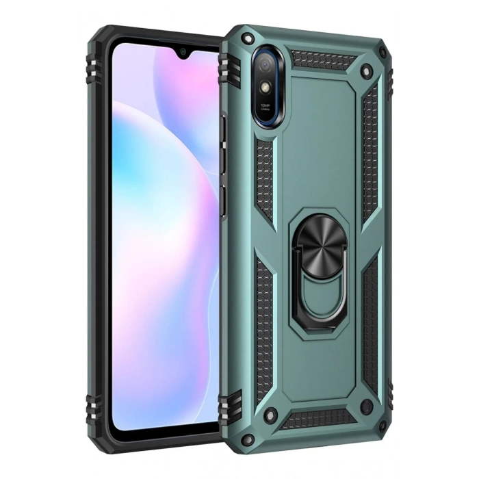 Xiaomi Redmi 9A Uyumlu Kılıf Sofya Yüzüklü Silikon Kapak - Yeşil