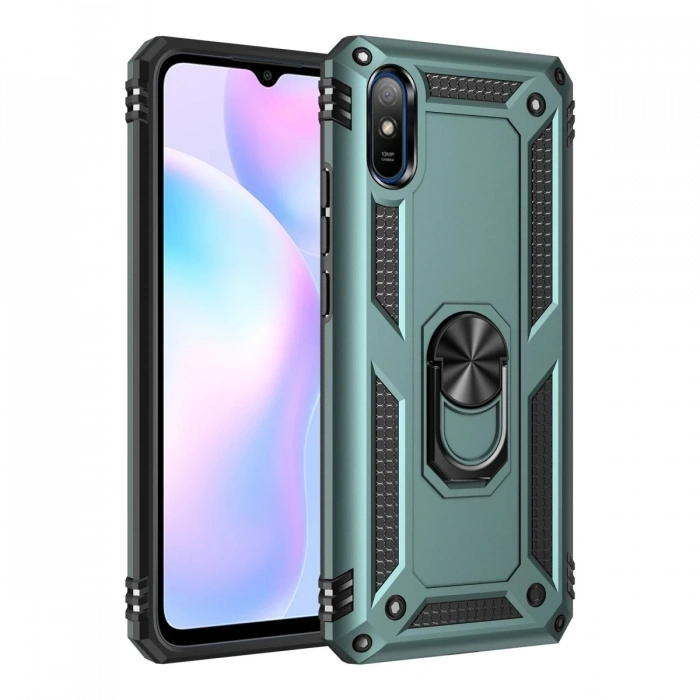 Xiaomi Redmi 9A Uyumlu Kılıf Sofya Yüzüklü Silikon Kapak - Yeşil