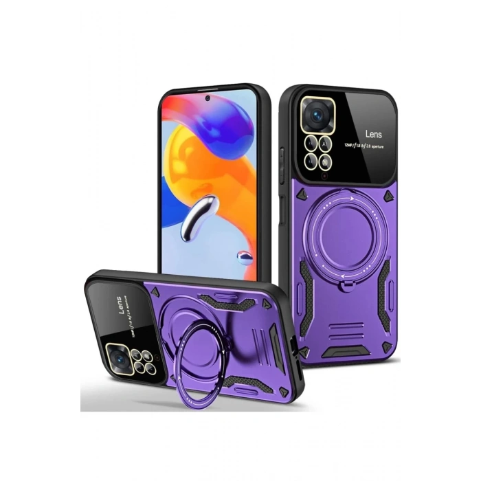 Xiaomi Redmi Note 11 Pro Uyumlu Kılıf Joy Lens Standlı Kapak - Mor