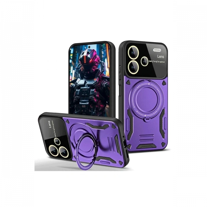 Xiaomi Redmi Note 13 Pro Plus Uyumlu Joy Lens Standlı Kapak - Mor