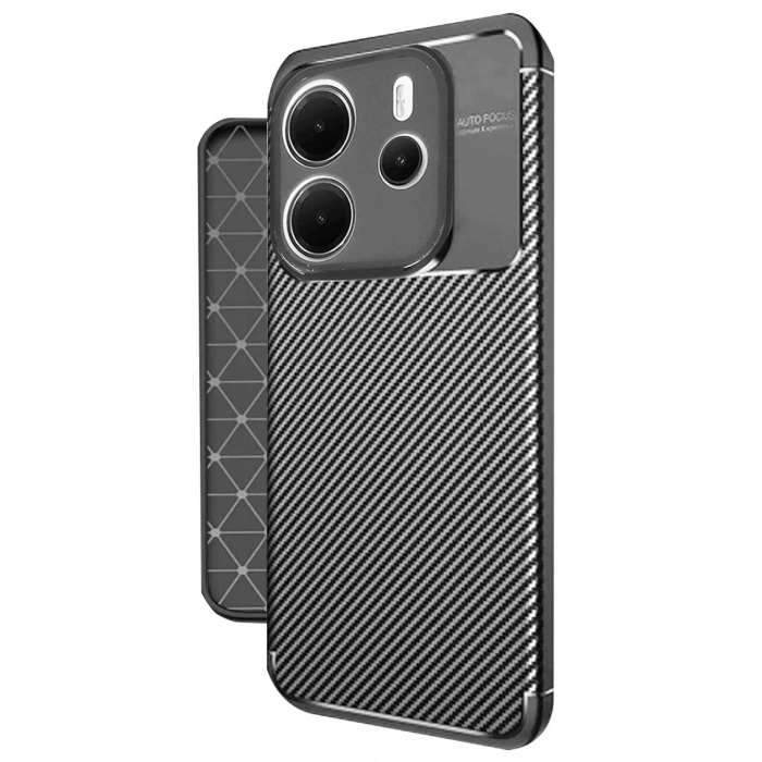 Xiaomi Redmi Note 14 4G Uyumlu Kılıf Auto Focus Karbon Kapak - Siyah