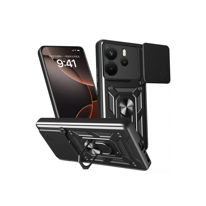 Xiaomi Redmi Note 14 4G Uyumlu Pars Lens Yüzüklü Silikon - Siyah