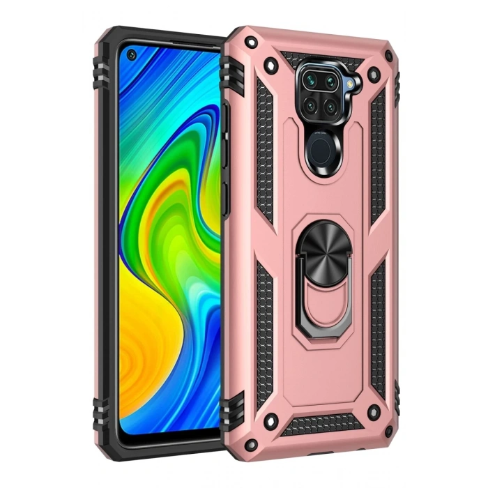 Xiaomi Redmi Note 9 Uyumlu Kılıf Sofya Yüzüklü Silikon Kapak - Rose