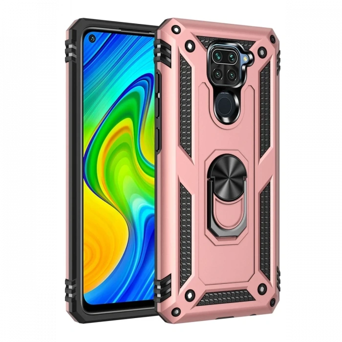 Xiaomi Redmi Note 9 Uyumlu Kılıf Sofya Yüzüklü Silikon Kapak - Rose