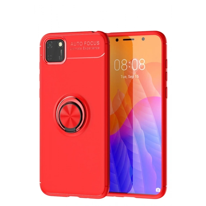 Huawei Y5P Kılıf Range Yüzüklü Silikon - Kırmızı