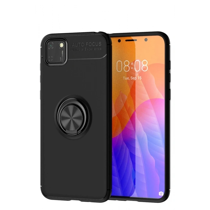 Huawei Y5P Kılıf Range Yüzüklü Silikon - Siyah