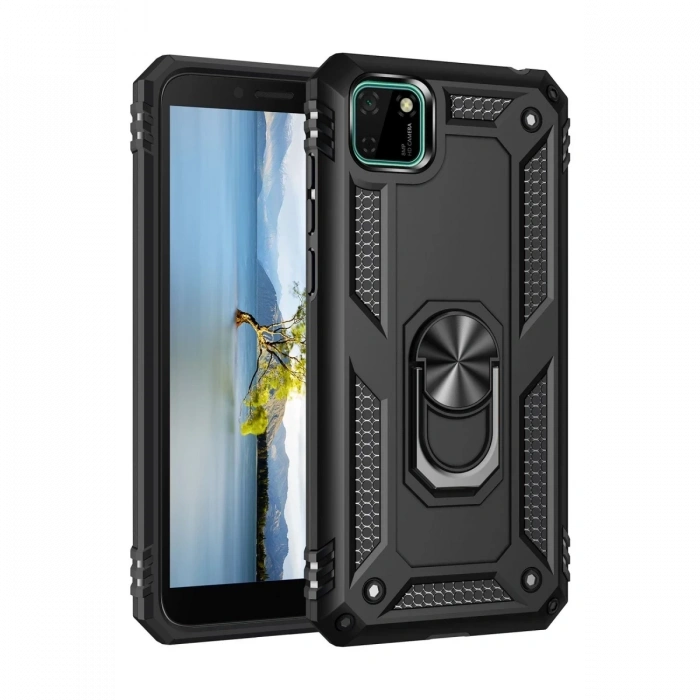 Huawei Y5P Kılıf Sofya Yüzüklü Silikon Kapak - Siyah