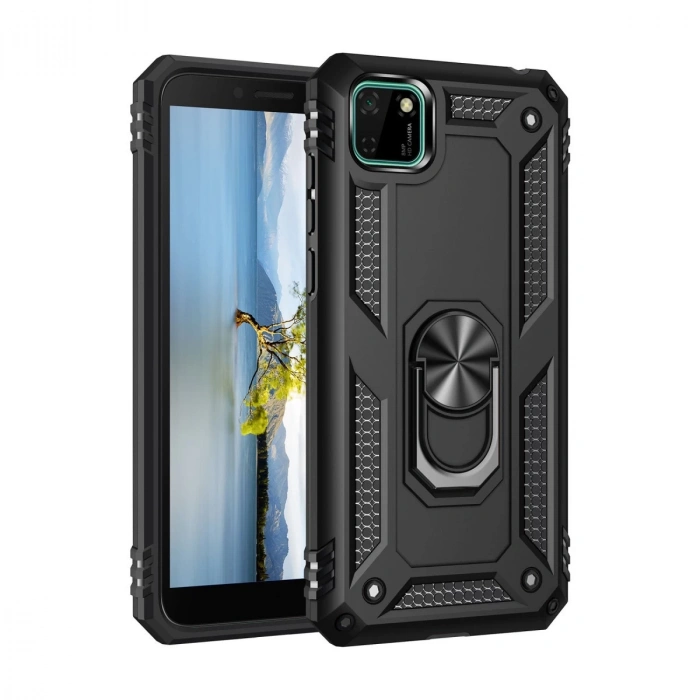 Huawei Y5P Kılıf Sofya Yüzüklü Silikon Kapak - Siyah