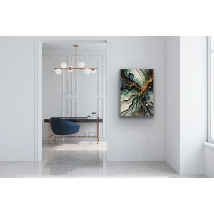 Yeşil Mavi Gold Soyut Kanvas Tablo 70x100cm