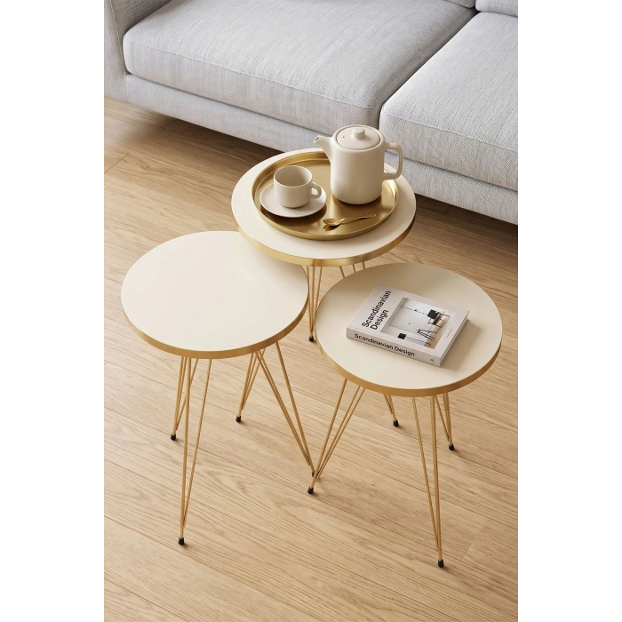 Zigon Sehpa Gold Krem Tel