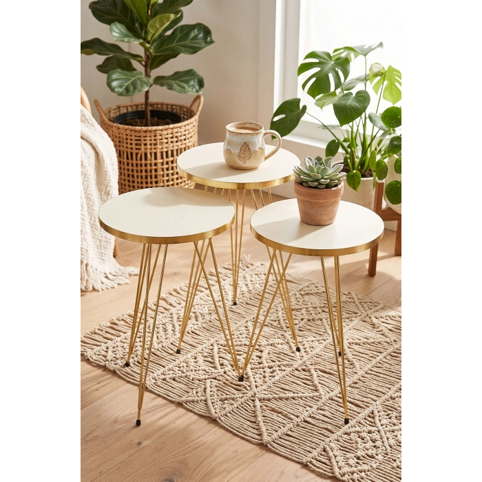 Zigon Sehpa Gold Krem Tel
