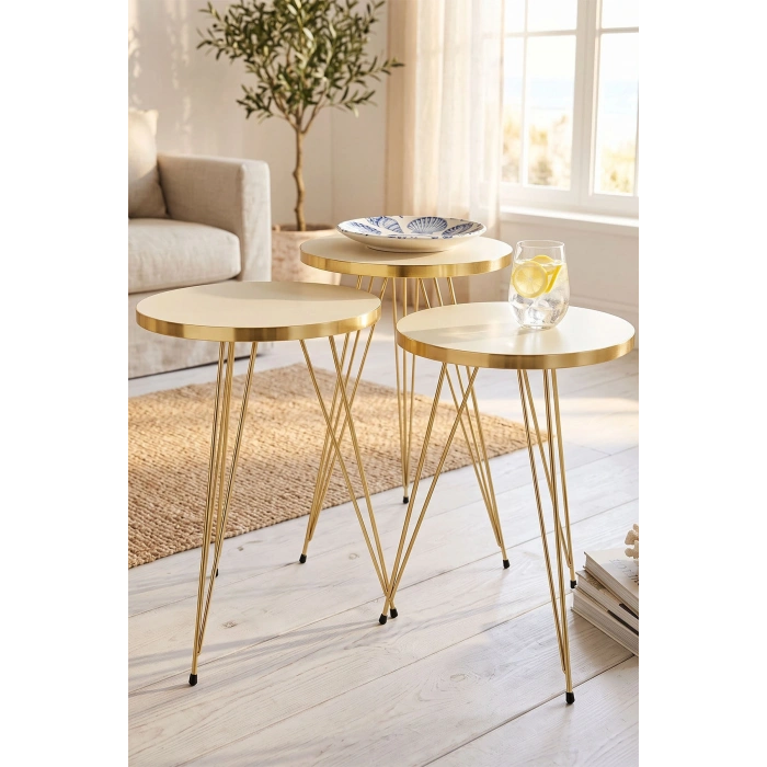 Zigon Sehpa Gold Krem Tel