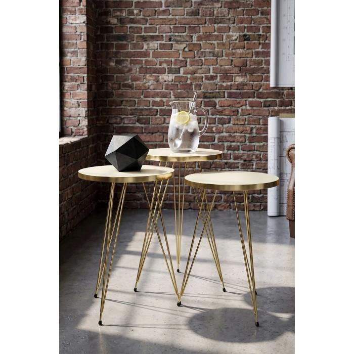 Zigon Sehpa Gold Krem Tel