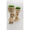 3D Baskı Aşk Saksısı - Kalp Tutan Çift Figürlü Dekoratif Saksı - Bej
