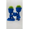 3D Baskı Aşk Saksısı - Kalp Tutan Çift Figürlü Dekoratif Saksı - Mavi