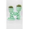 3D Baskı Aşk Saksısı - Kalp Tutan Çift Figürlü Dekoratif Saksı - Mint