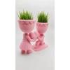 3D Baskı Aşk Saksısı - Kalp Tutan Çift Figürlü Dekoratif Saksı - Pembe