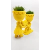 3D Baskı Aşk Saksısı - Kalp Tutan Çift Figürlü Dekoratif Saksı - Sarı