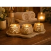 3D Baskı Dekoratif Mumluk Seti - Desenli Tealight ve Masaüstü Aydınlatma Objesi-Bej
