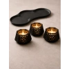 3D Baskı Dekoratif Mumluk Seti - Desenli Tealight ve Masaüstü Aydınlatma Objesi-Siyah