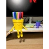 3D Baskı Hareketli Gülen Kalemlik - Eklemli Masaüstü Organizer - Sarı