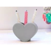 3D Baskı Kalp Şekilli Kalemlik - Masaüstü Organizer - Gri