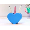 3D Baskı Kalp Şekilli Kalemlik - Masaüstü Organizer - Mavi